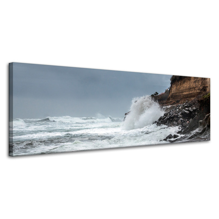 Leinwandgemälde Naturwelle schlägt auf die Klippe 120x40 cm