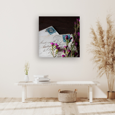 Leinwandgemälde Buchstaben Lila Blumen Vintage 90x90