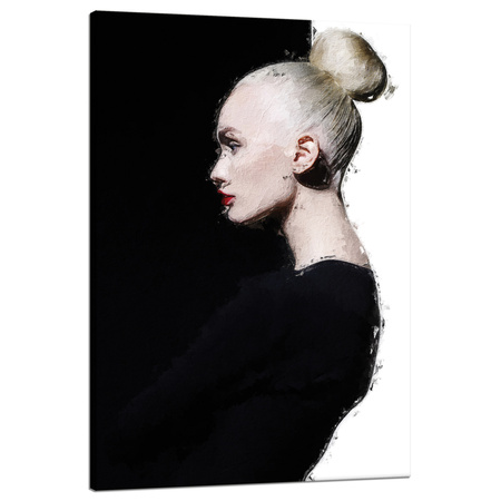 Leinwandgemälde Schwarz-Weiß-Frau mit Haarknoten 80x120 cm