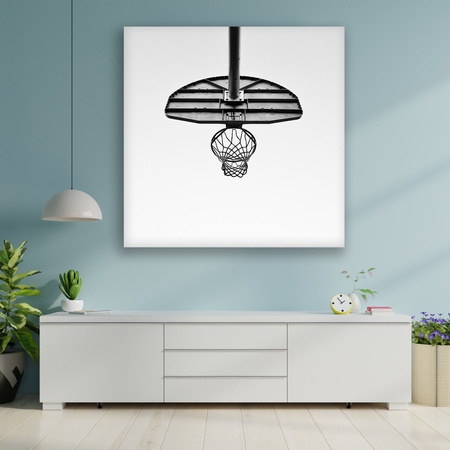 Leinwanddruck Jugendkorb Basketball Schwarz und Weiß 90x90
