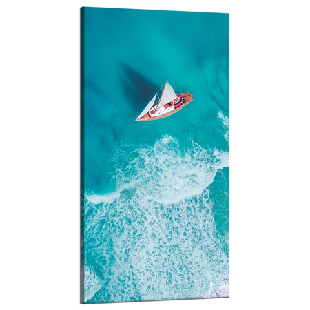 Leinwandgemälde Segelboot Wellen Sandufer 60x120 cm