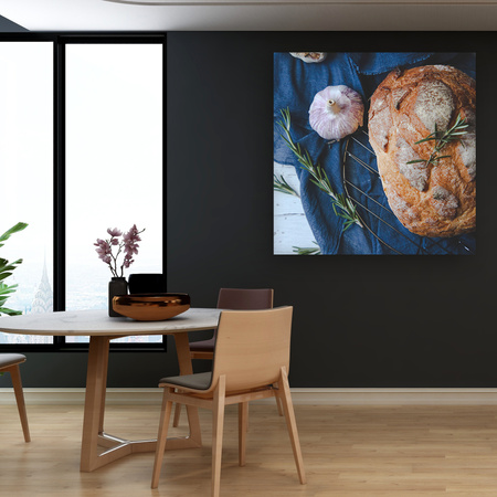 Leinwandgemälde Brot Knoblauch Frühstück Rosmarin Vintage 90x90