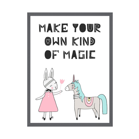 Kinderposter Machen Sie Ihre eigene Art von Magie 24X30 cm + Rahmen aus grauem Stein