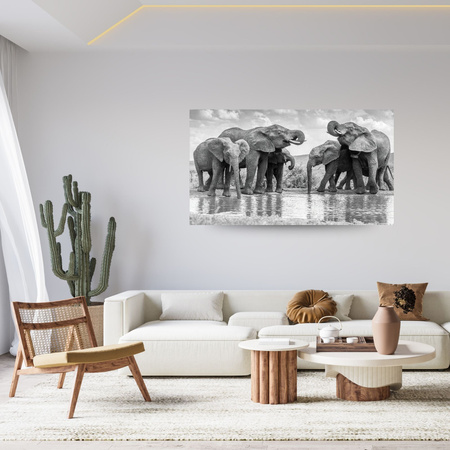 Leinwandgemälde Elefanten am Wasser Graue Natur 100x80 cm