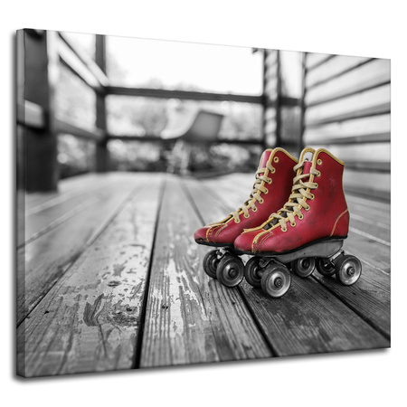 Leinwandgemälde Vintage rote Rollschuhe 100x80 cm