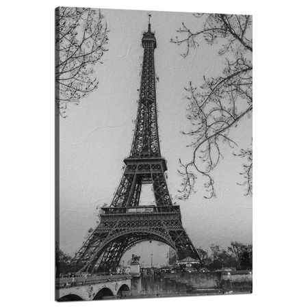 Leinwanddruck Schwarz-weißer Eiffelturm Frankreich Retro 80x120 cm