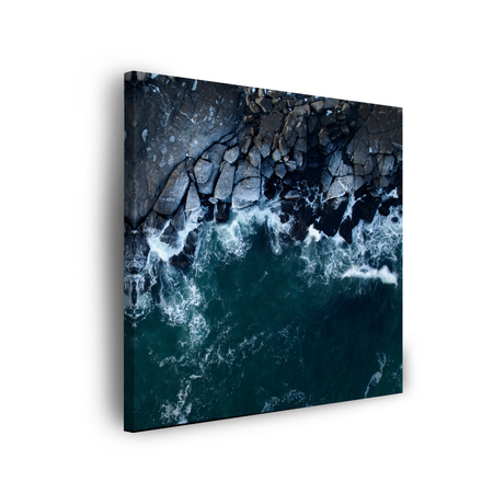 Leinwandgemälde Natur Wellen Meer Felsiger Strand 90x90