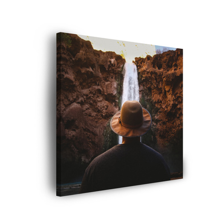 Leinwandgemälde Menschen Wasserfall Berge 90x90
