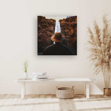 Leinwandgemälde Menschen Wasserfall Berge 90x90