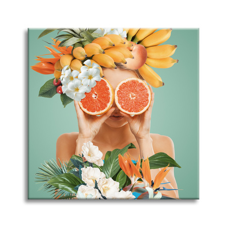 Leinwandgemälde Harmonie der Natur Blumen Frau Früchte 90X90 cm