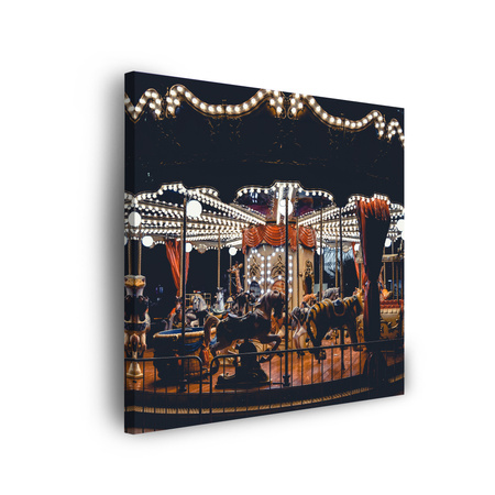 Leinwandgemälde Karussell im nächtlichen Lichter-Vergnügungspark 90x90