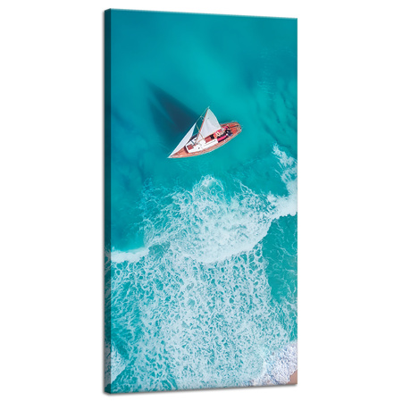 Leinwandgemälde Segelboot Wellen Sandufer 40x80 cm