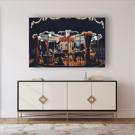 Leinwandgemälde Karussell im nächtlichen Lichter-Vergnügungspark 90x60