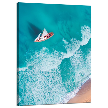 Leinwandgemälde Segelboot Wellen Sandufer 50x70 cm