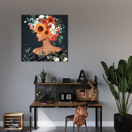 Leinwandgemälde Frau Blumen Kunst Natur 90X90 cm