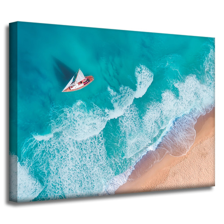 Leinwandgemälde Segelboot Wellen Sandufer 40x30 cm