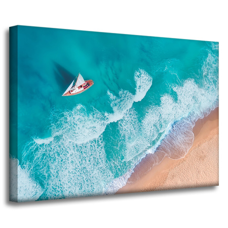 Leinwandgemälde Segelboot Wellen Sandufer 70x50 cm