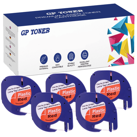 5 x Dymo LetraTag 59424 Klebeband, 12 mm x 4 m, roter Kunststoff – Ersatz für GP-DY59424 x5