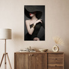Leinwandgemälde Elegante Frau Schwarzer Hut Rote Lippen 80x100 cm