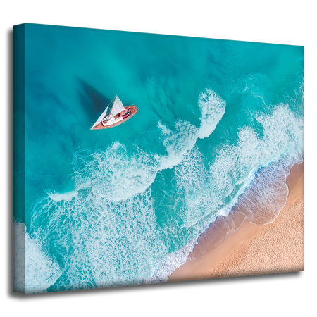 Leinwandgemälde Segelboot Wellen Sandufer 50x40 cm