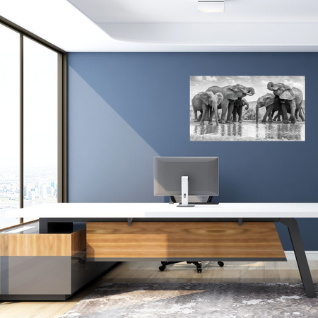 Leinwandgemälde Elefanten am Wasser Graue Natur 100x80 cm