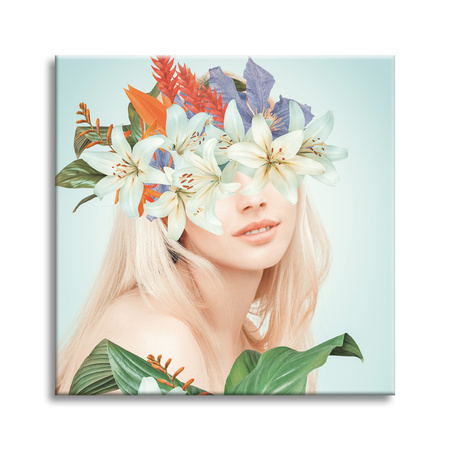 Leinwandgemälde Lächelndes Mädchen Blumen Frühling 90X90 cm