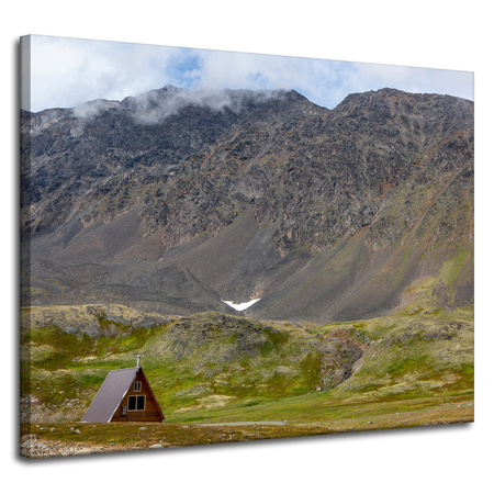 Leinwandgemälde Naturhütte in den Bergen 100x80 cm