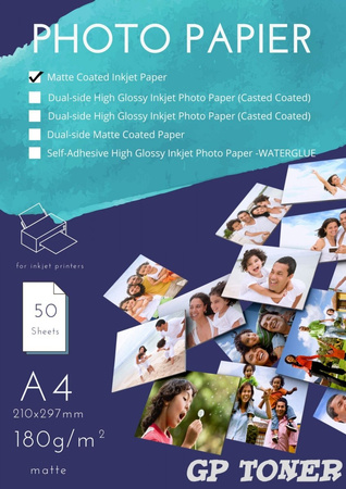 Mattbeschichtetes Fotopapier A4 180g 50 Stück PAP-A4-FOTO180*50MA