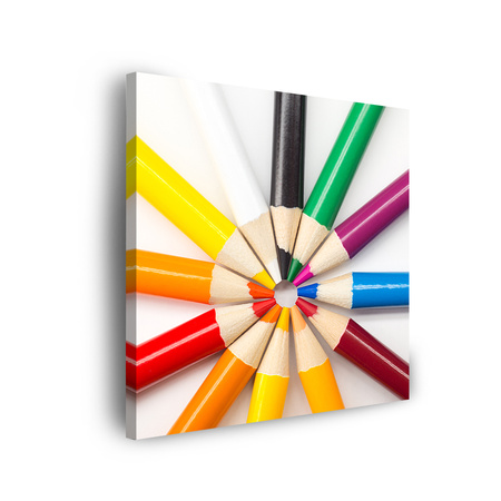 Leinwandgemälde Farbige Buntstifte Kreis der bunten Fantasie 90x90