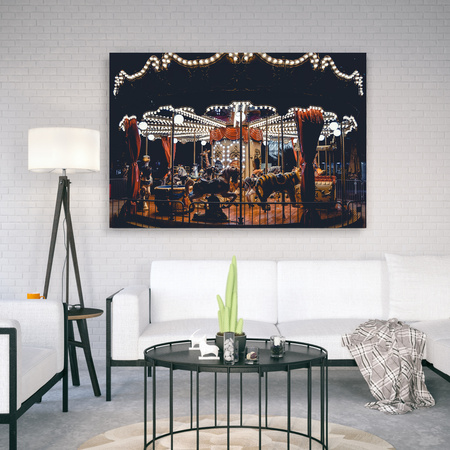 Leinwandgemälde Karussell im nächtlichen Lichter-Vergnügungspark 90x60