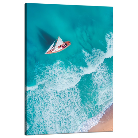 Leinwandgemälde Segelboot Wellen Sandufer 80x120 cm