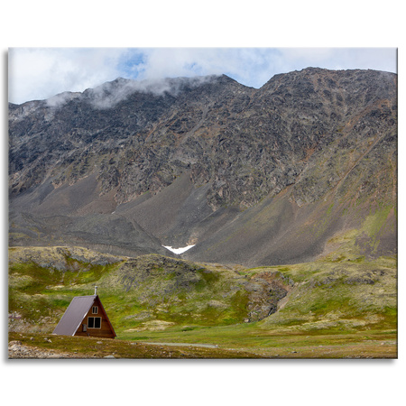 Leinwandgemälde Naturhütte in den Bergen 100x80 cm