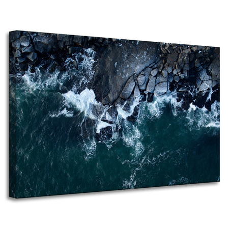 Leinwandgemälde Natur Wellen Meer Felsiger Strand 90x60