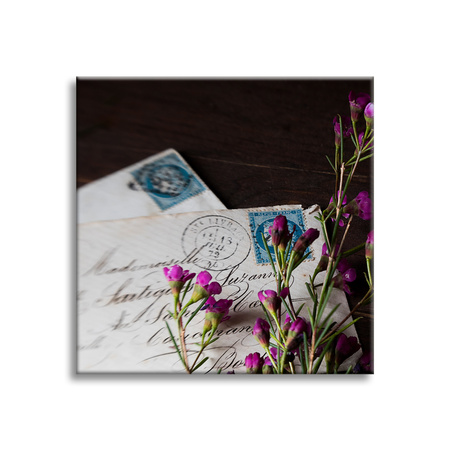 Leinwandgemälde Buchstaben Lila Blumen Vintage 90x90