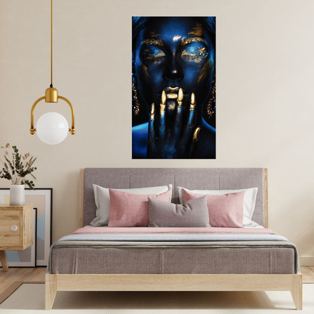 Leinwandgemälde Posing Woman Golden Fingers Art 80x120 cm