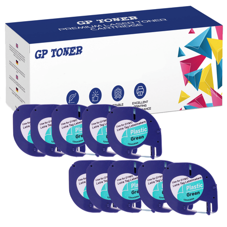 10 x Dymo LetraTag 59425 Klebeband, 12 mm x 4 m, grüner Kunststoff – Ersatz für GP-DY59425 x10