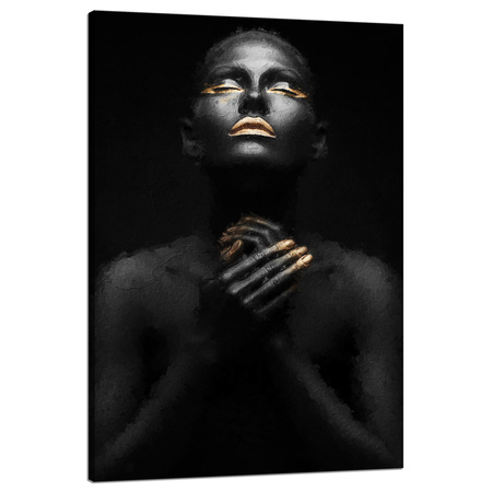 Leinwandgemälde Schwarze Frau Goldene Nägel Lippen Augen 80x120 cm