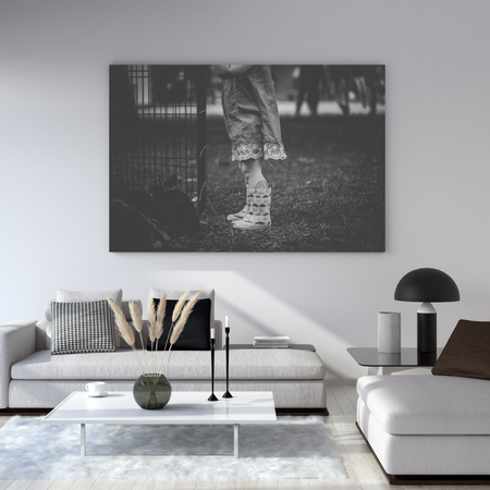 Leinwanddruck Schwarz-weiße Gummistiefel 40x30 cm