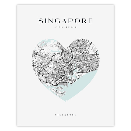 Poster Singapur Stadtplan Herz 24X30 cm + Amaranthrahmen