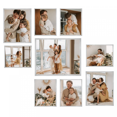 SET aus silbernen Galerie-Fotorahmen von Multirama – 9 Stück + Vorlage