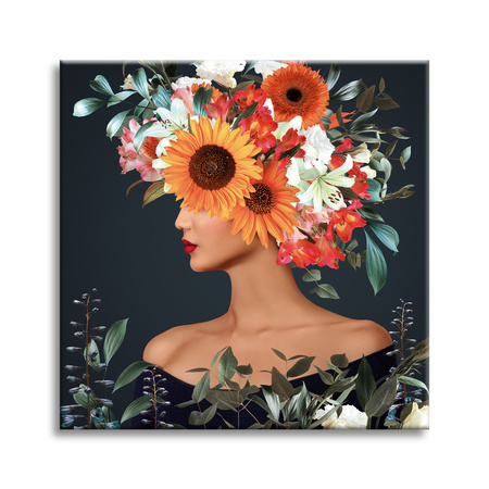 Leinwandgemälde Frau Blumen Kunst Natur 90X90 cm