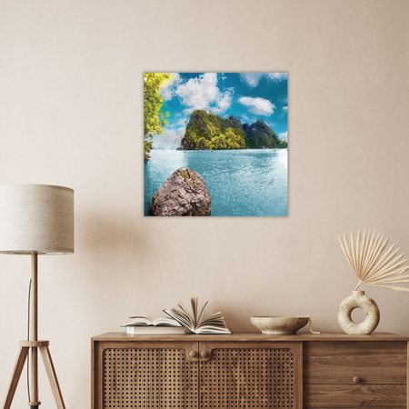 Gemälde auf Leinwand, Ölkunst, Felsen, Wasserberge, 40 x 40 cm