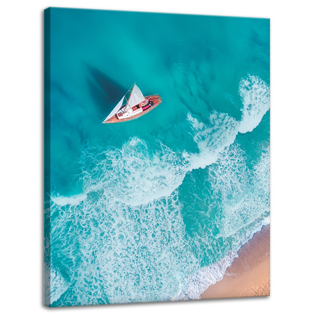 Leinwandgemälde Segelboot Wellen Sandufer 30x40 cm