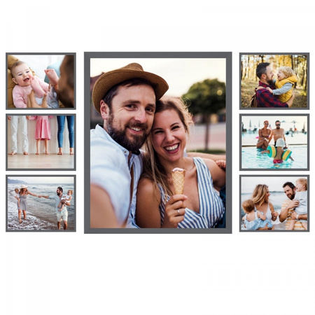 SET Multirama-Fotorahmen Galerie grau – 7 Stück (6x 10x15 Rahmen und 1x 30x40 Rahmen) + Vorlage