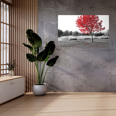 Bild auf Leinwand Grau-Rot-Blätter-Kontrast 120x70 cm