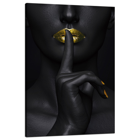Leinwandgemälde Black Woman Silence Golden Lips 80x120 cm