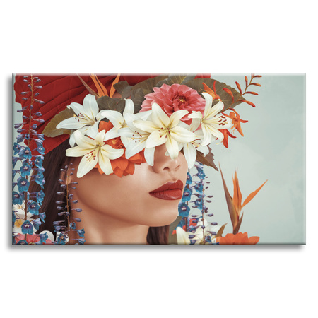 Leinwandgemälde Frau Lippen Blumen Natur 120x80 cm