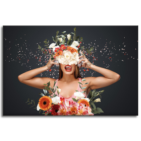Leinwandgemälde Blumen Frau Natur Kopfhörer Kunst 120x80 cm