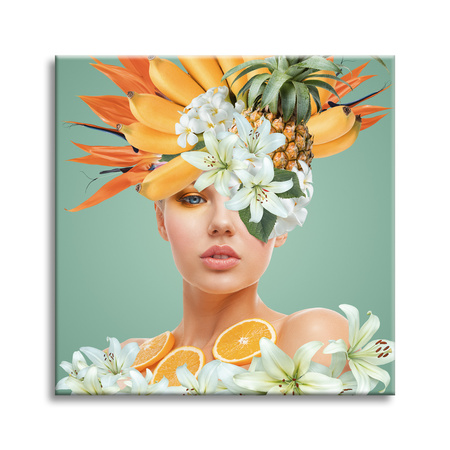 Leinwandgemälde Blumenkrone Schöne Frau 90X90 cm
