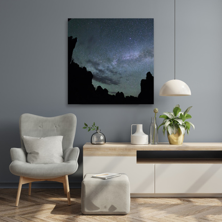 Leinwandgemälde Natur Weltraum Berge Dunkle Nacht 90x90